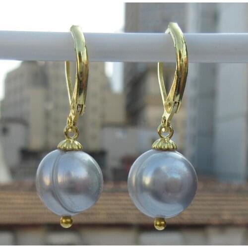 Huge charming pair OF AAA11-10mm south sea gray pearl earring14k/20