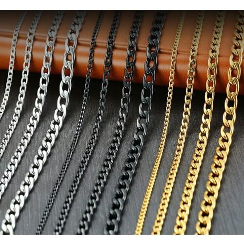AsJerlya Mens Cuban Link Chain Necklace Stainless Steel Gold Black Color Male Choker Colar Jewelry Gifts For Him
