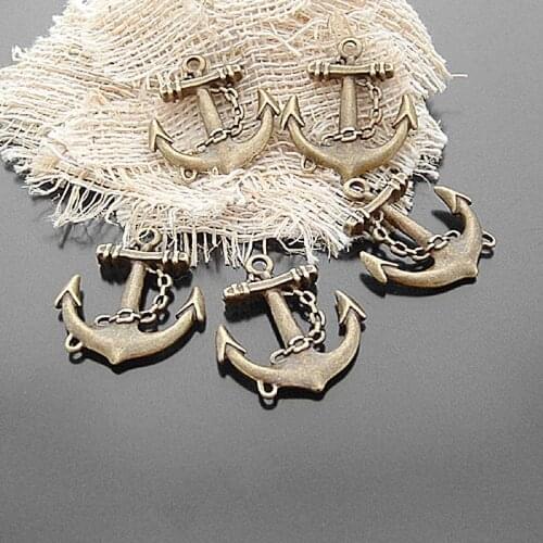 10PCS 31x27MM Antique Bronze Silver Zinc Alloy Anchor Charms Pendants Jewelry Making Supplies Diy Findings Accessories