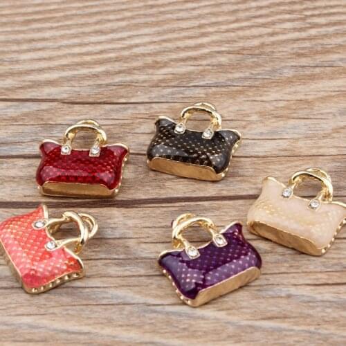 MRHUANG Oil Drop Charms 10pcs/lot Fashion Bag Gold-Color Enamel Charms Fashion Jewelry Accessories