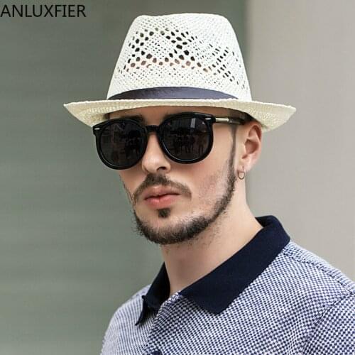 H7264 Summer Men Straw Sunhat Male Sun Protection Sunshade Hat Outdoor Breathable Beach Cool Cap Korean Casual Jazz Fashion Hat