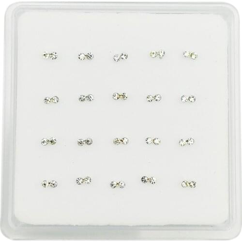 925 Sterling silver nose pin clear crystal nose stud fashion body piercing jewelry 20pcs/pack