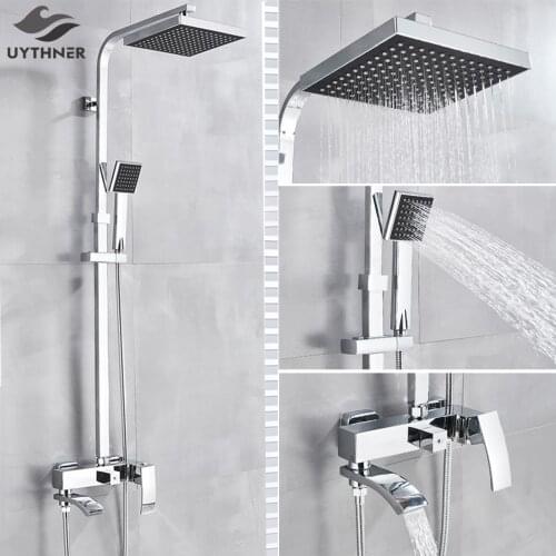 Bathroom Faucet Chrome Rain Shower Bath Faucet Wall Mounted Bathtub Shower Mixer Tap Rainfall Shower Faucet Shower Set Mixer