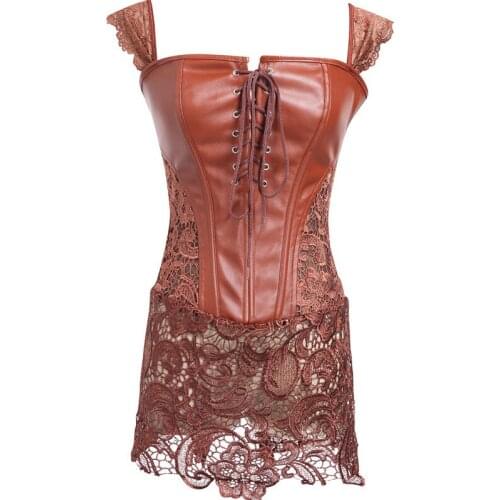 Steampunk Gothic Clothing Women Black Faux Leather Burlesque Plus Size Waist trainer Corset Dress Corpete Corselet