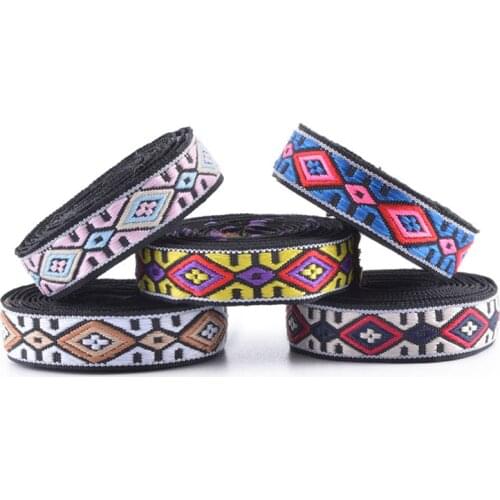 50 Yards Ethnic Geometry Jacquard Embroidery Webbing 14mm Width Clothing Handbag Trim Accessories Sewing DIY Craft
