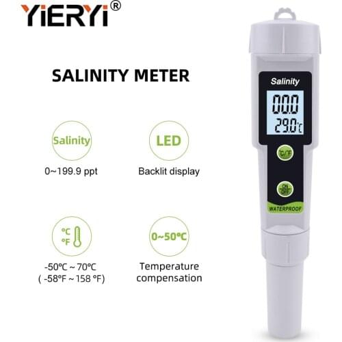 Yieryi New Digital Salinity-615 Salt Meter 0~199.9ppt Salt Concentration Tester High Precision Water Quality Tester ATC ±2％ F.S