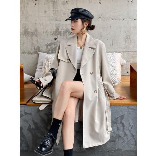 Beige windbreaker womens middle long British 2021 Korean version new high-end temperament spring autumn coat