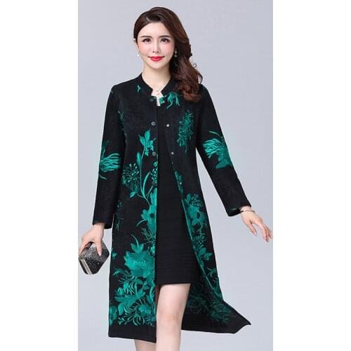 High Quality Women Trench Coat 2020 Autumn Winter Thicked Embroidered Long Windbreaker Middle Aged Mother Overcoat Plus Size 6XL