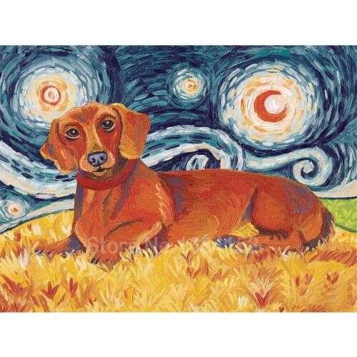 Animal Dachshund Printed Water-Soluble Canvas 11CT Cross Stitch Kit DIY Embroidery DMC Threads Handiwork Knitting Design