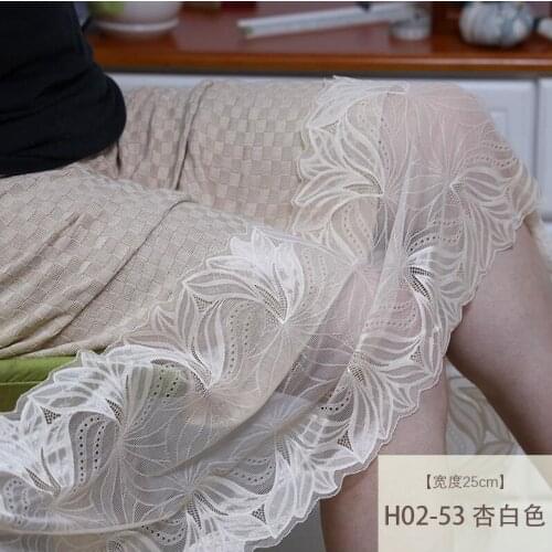 1 Meter Beautiful Wide Lace Mesh Apricot Color Elastic Lace Trims Fabric 25cm Width