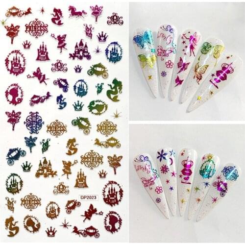 1set Nail Sticker Hot Stamping 3D Butterfly Angel Snowflake Shaped Colorful Waterproof Nail Art Sticker Fake Nails Press On DL