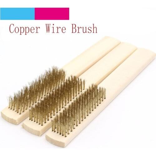 1pcs Wood Handle Brass Wire Copper Brush for Industrial Devices Surface/Inner Polishing Grinding Cleaning 6x16 Row Hand Tool