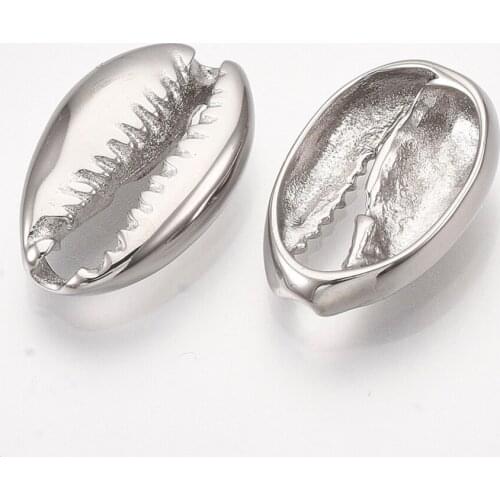 10pcs 304 Stainless Steel Cowrie Shell Beads No Hole/Undrilled Cowrie Shell Bead Bracelet Necklace DIY Decor Accessories