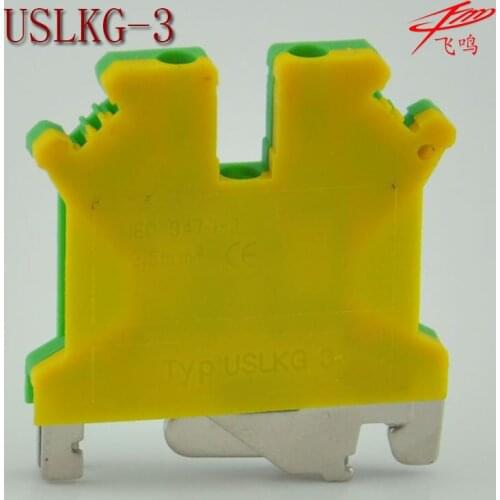 2pcs USLKG-3 grounding terminal Pure copper yellow green earth terminal row double-color earthing terminal guide terminals USLKG