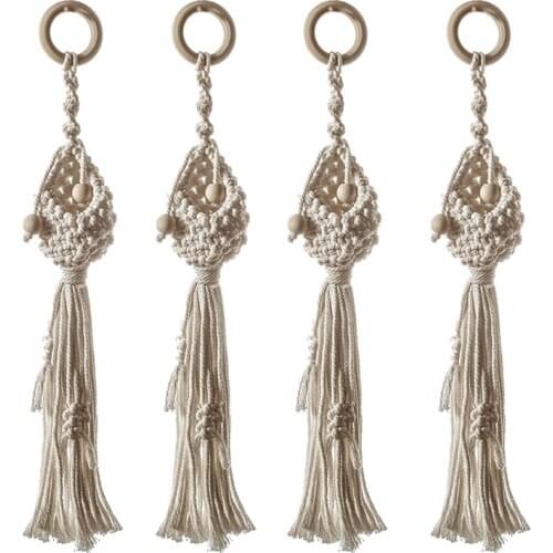 4Pcs Bohemian Style Natural Hang Basket Linen Rope Wall Hanging Bag Flowerpot Net Hanging Plant Pot Gardening