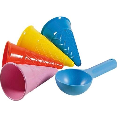 5pcs Kids Beach Toys Children Seaside Sand Ice Cream Cones And Scoop Outdoor Toys Ice Cream Scoop Set (Random Color)
