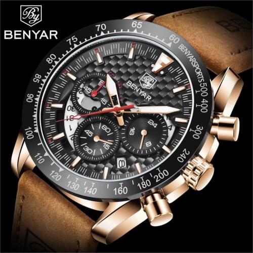 BENYAR Designs The 2021 New Top Brand Fashion Simple Mens Quartz Watch Multi-functional Waterproof Leather Timing Watch Relogio