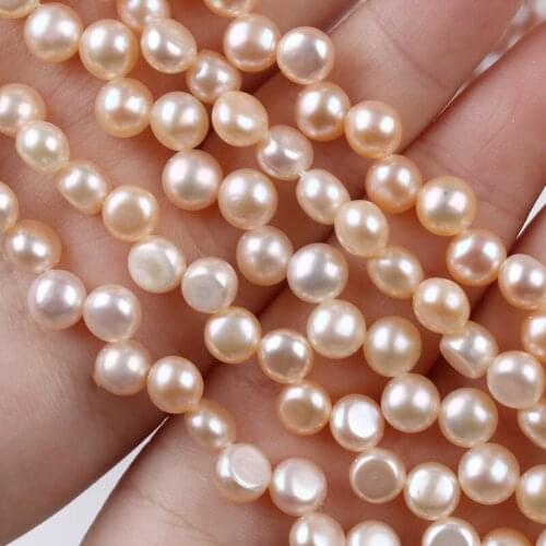 Good Quality 6-7mm White PInk Purple Color 100% Natural Freshwater Button Pearl Strand Flat Round Beads Top Hole