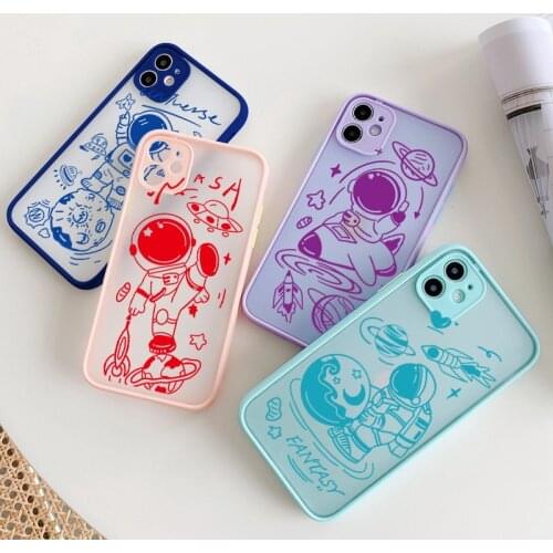 Astronaut Planet Stars Candy Color Phone Cases For iPhone 11 12 Pro Max X XS MAX XR 6s 7 8 Plus SE 2020 Shockproof Fundas Cover
