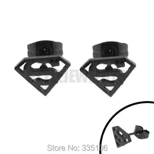 Black Super man Earring Body Piercing Stainless Steel Jewelry Trendy Motor Biker Earring Studs SJE370135A