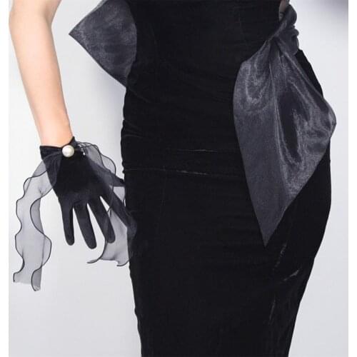 Black Ladies Elegant Velvet Gloves Evening Dress Party Elastic Stretchy Women Spectial Occastion Femme Finger Gloves One Size