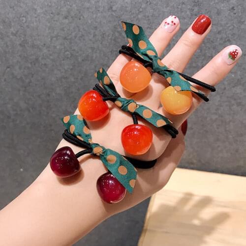 Cherry Rhineston Elastic Hair Band For Girls Korea Hair Accessories For Women Crystal Hair Tie Rubber Band For Hair Scrunchies