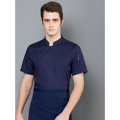 Chef Uniform Jacket Coat Restaurant Kitchen Wear Short Sleeve Waiter Shirt Hotel Overalls