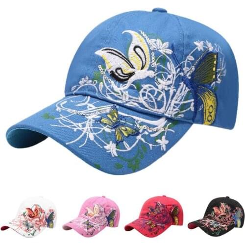 Women Men Sun Hats Embroidery Butterfly Baseball Cap Adjustable Summer Sequin Sun Protect Hat for Woman