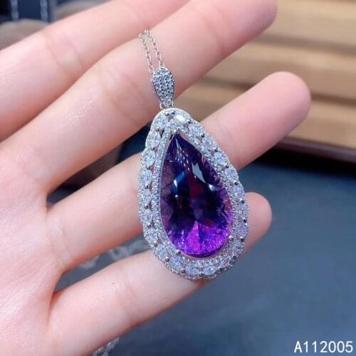 KJJEAXCMY Fine Jewelry 925 Sterling Silver inlaid gemstone Amethyst Female Pendant Necklace classic hot selling