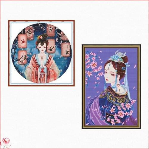 Tang Costume Beauty Pattern Counted Cross Stitch 14CT 11CT Chinese Embroidery Kit Needlework Set Home Decoration Craft Painting