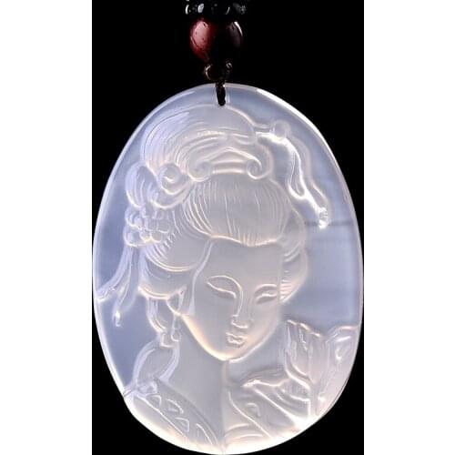 KYSZDL Natural white chalcedony pendant carved fashion lady white chalcedony necklace pendant jewelry gifts free rope