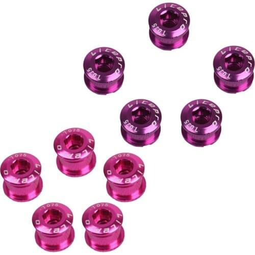 Litepro 10 Pcs Single Crankset Screw Bicycle Chain Ring Wheel Bolt Road Bicycle Disc Screws, 5 Pcs Pink & 5 Pcs Purple