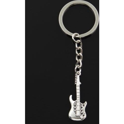 Fashion 30mm Key Ring Metal Key Chain Keychain Jewelry Antique Silver Color Plated Electic Guitar 36x12mm Pendant
