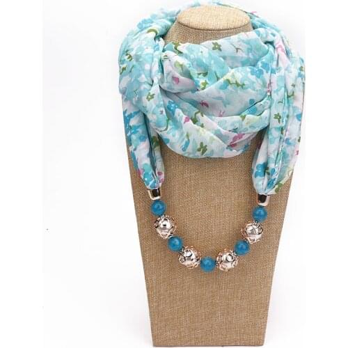 Fashion Beading Pendant Print Chiffon Women Ring Scarf European American Multi-style Necklace Pendant Scarf Head Scarves Hijab