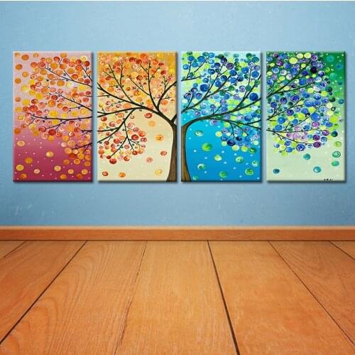 Pack of 4 Unframed Wall Art Canvas Painting Colorful Life Tree Picture Oil Painting on Canvas Abstract for Home Room Decor