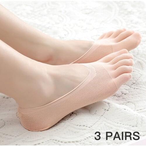 3 Pairs Women Summer Five-finger Socks Female Ultrathin Cute Invisible Kawaii Sokken Short Anti Slip Socks Ladies Ankle Socks
