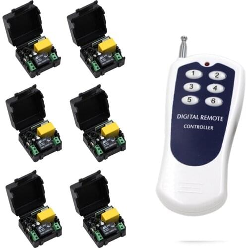 New AC 220V 315MHZ 433MHZ RF Wireless Remote Control System 0-500M 1 (Controller)Transmitter +6 Mini Receiver(Switch)