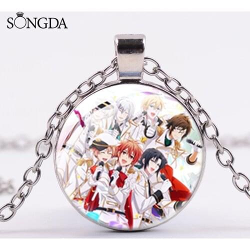 Japan Anime IDOLISH7 Boys Girls Pendant Necklace Singer Team Cosplay Art Photo Cartoon Glass Silver Color Chain For Fans Jewelry