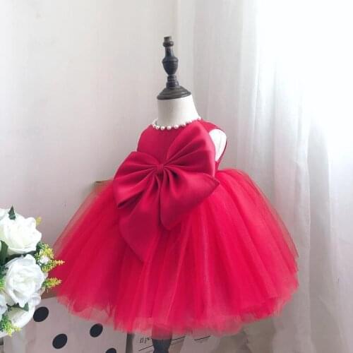 Baptism Dress for Baby Girl Holy Communion Gown Red Tutu Beading Toddler Birthday Party Wedding Wear Infant Christening Dress