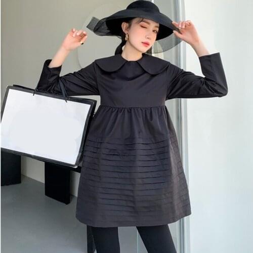Peter Pan Collar A-Line Dress Female 2021 Spring Autumn Loose Fashion Chic Mini Kawaii Dress Women