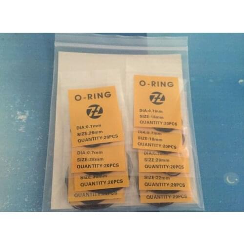 Free Shipping 1 Set Premium Quality 0.5mm/0.6mm/0.7mm 16~34mm Size 200pcs Gasket Rubber O-Ring for Watch Case Back