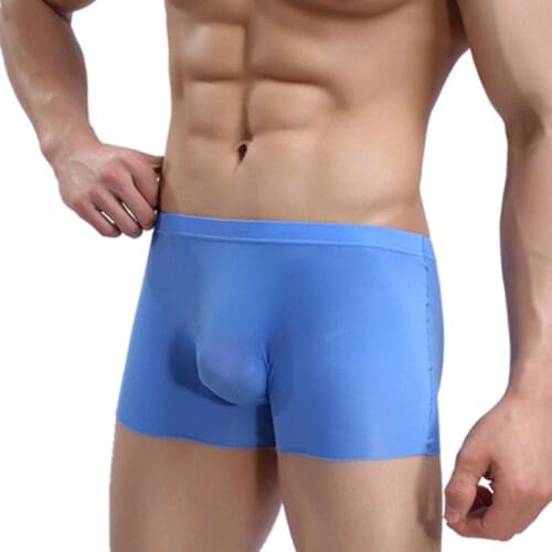 Sexy Gay Underwear Men Boxer Shorts Ice Silk Semi-transparent Panties For Man U Convex Pouch Underpants Cueca calzoncillos M-XXL