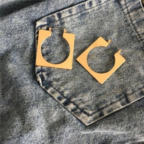 Unique Gold color Square Circle Hollow inside Hoop Earrings for Unisex Chic Party