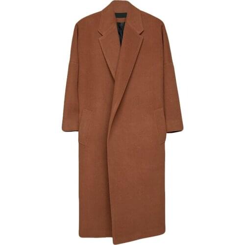 Wool Mens X-Long Coat Men Cashmere Overcoat Turn-down Collar Belt Mens Winter Jacket Men Brand-Clothing Black Mens Coat WUJ1187