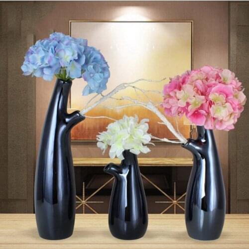 Nordic Ins Ceramic Vase+Artificial Flowers Figurines Crafts Home Decoration Hotel Living Room Office Desk Ornaments Wedding Gift
