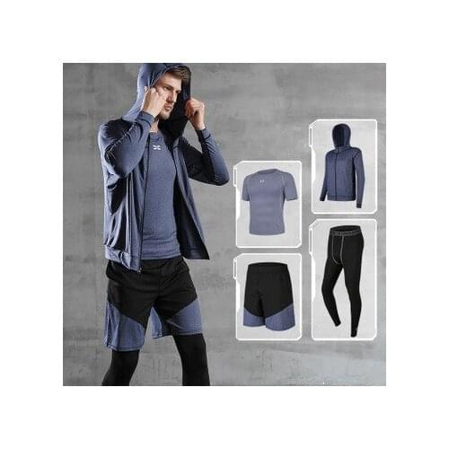 4 pcs / set Men Tracksuit Gym Fitness Compression Sport Suit Clothes Running Jogging Sports Wear Exercise Workout Tights