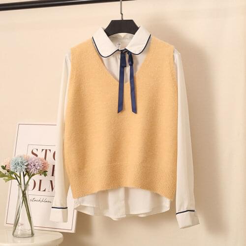 Sweater External wear Vest Women Autumn V-Neck Short Style Knitwear Temperament All-Match Sweater Waistcoat Autumn Top TT0017
