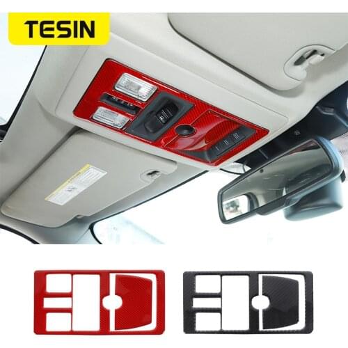 TESIN Carbon Fiber Car Front Reading Light Lamp Decoration Cover Trim Frame Stickers for Dodge Ram 1500 2010-2015 Accessories