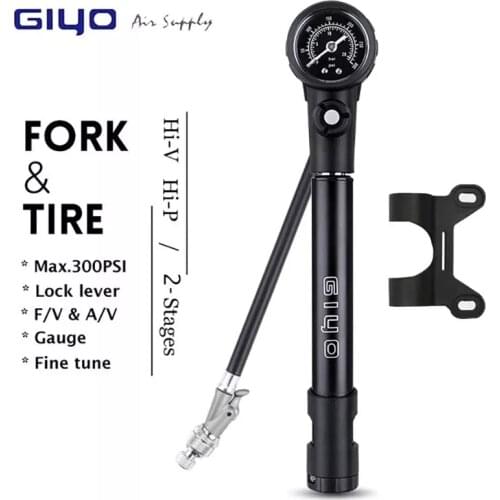 Giyo MTB Shock Pump 300psi Bike Suspension Air Pump with Pressure Gauge Schrader Presta Bike Tyre Inflator Bicycle Fork Pump