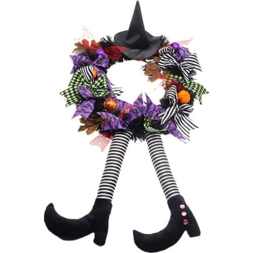 Halloween Wreath Door Hanging Decoration Halloween Witch Hat Leg Pumpkin Door Wreath Happy Halloween Party Home Party Supplies